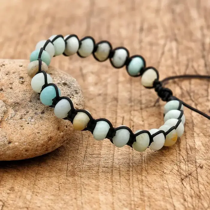 Pierre naturelle Amazonite bohême tressé Bracelets pour femme hommes Bracelet