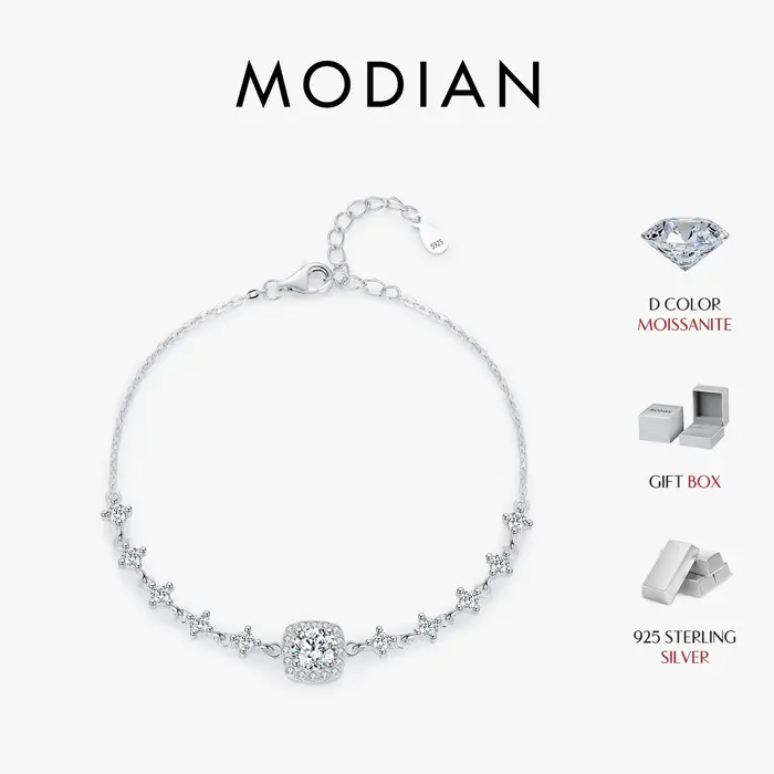 MODIAN 0.8CT D couleur Moissanite Bracelet de luxe 925 en argent Sterling Halo