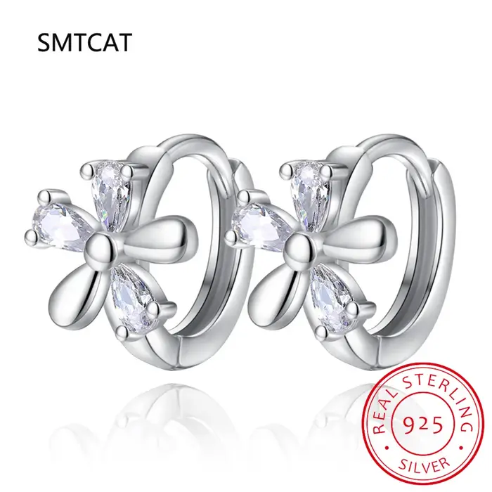 Boucles d'oreilles créoles fleur de prunier CZ en argent regardé 925 pour femmes et filles