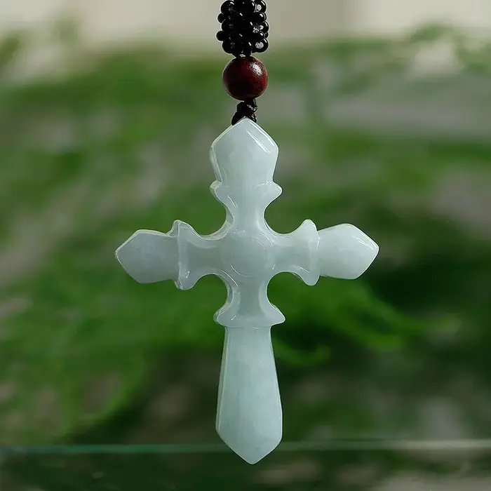Collier pendentif croix en jadéite de Birmanie, amulette porte-bonheur, bijoux avec JOFor pour femme