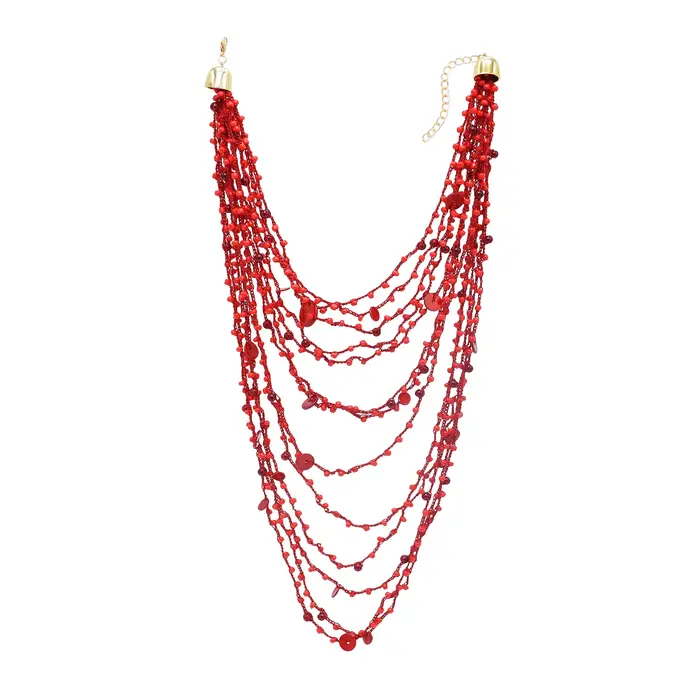 Collier de perles rouges irrégulières multicouches pour femmes, mode européenne et américaine, colli