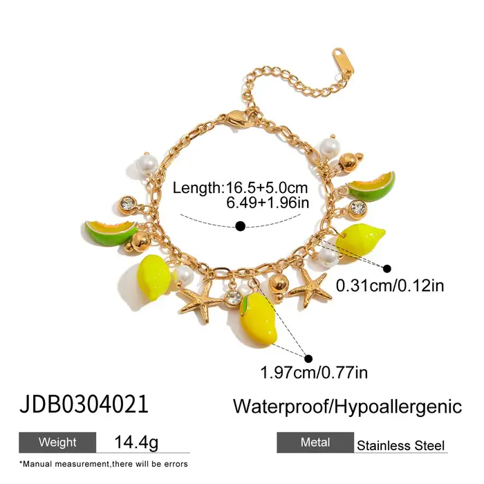 Youthway été fruits mangue citron étoile de mer perle bracelet à breloques en acier inoxydable étanc