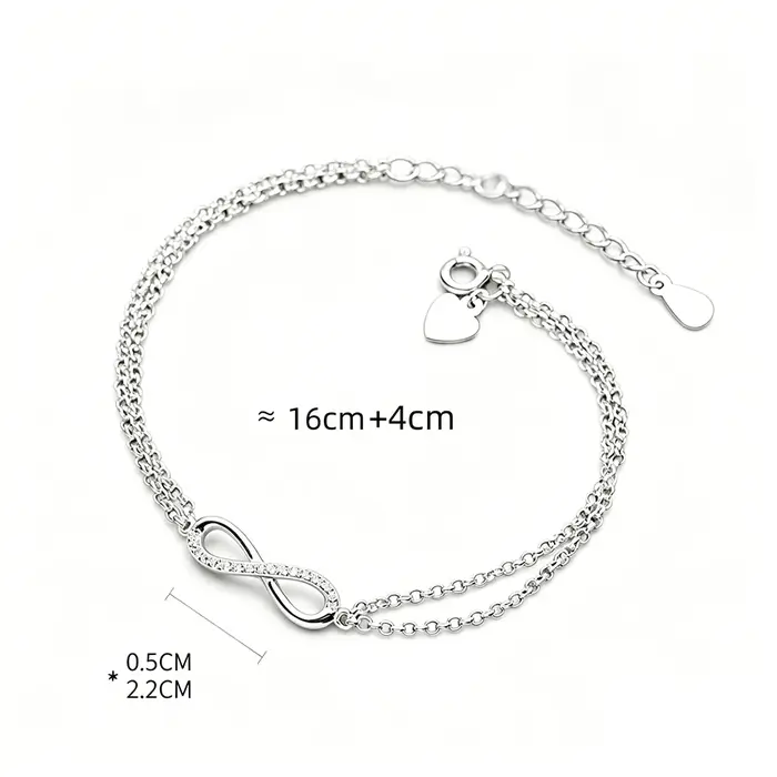 Bracelet en argent sterling 925 design minimaliste huit infini avec zircon incrusté pour femmes occasions spéciales