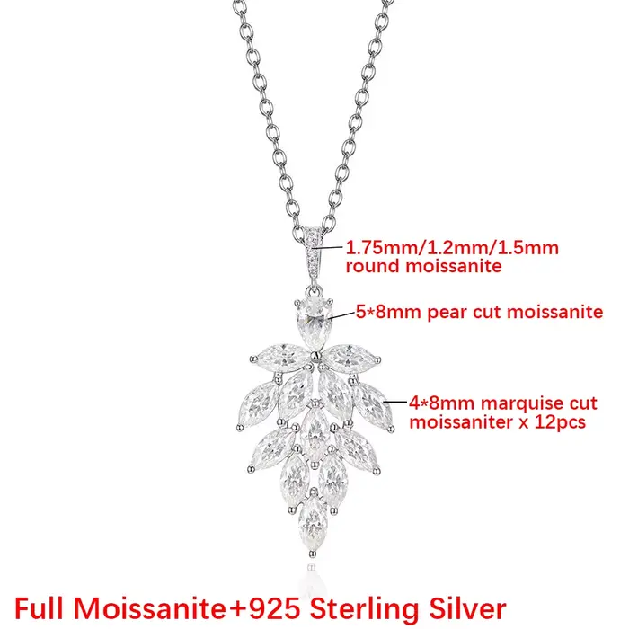 BXINY – collier avec pendentif en diamant Moissanite, 100% argent S925, chaîne en feuilles pour femm