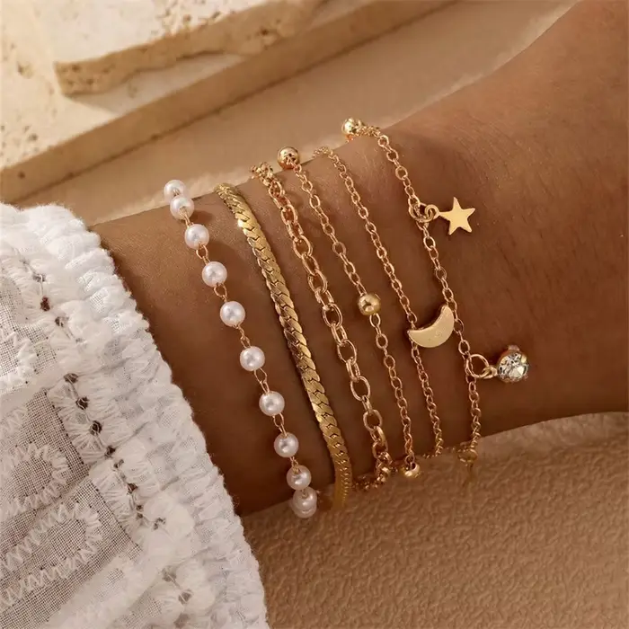 Bracelets déstructurés en perles et chaîne pour femmes lot de 6 bracelets style mode bijoux élégants occasions spéciales