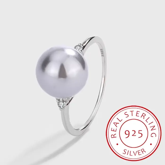 Bague assortie avec tout, Micro-ensemble de perles grises en lin argenté véritable S925, à la mode e
