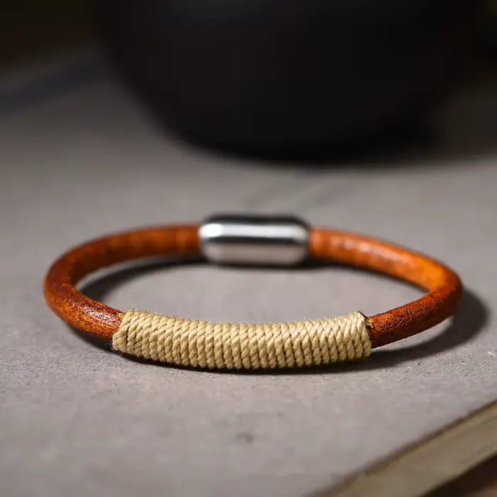 Bracelet de Style National tibétain tissé à la main pour hommes et femmes, corde en cuir de vache Si