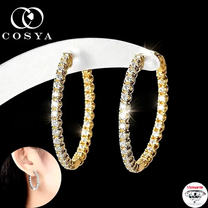 Boucles d'oreilles en moissanite élégantes pour femmes, argent sterling 925, or 18K, bijoux fins pour mariage et occasions spéciales