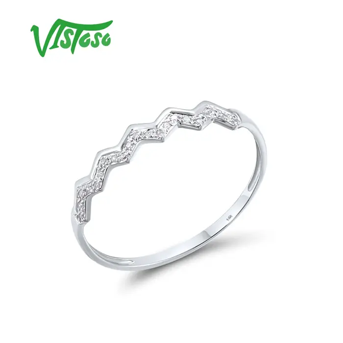 VISTOSO-Bague en or blanc jaune rose pur 14 carats 585 pour femme, bijoux fins ondulés délicats, dia
