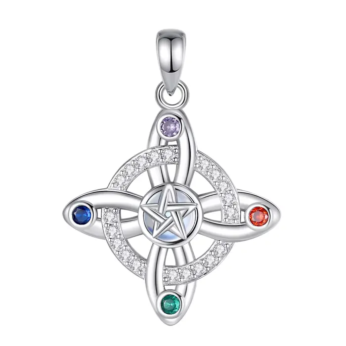Collier Nœud de Sorcière Eudora en Argent 925, Pendentif Amulette Pentagramme Pierre de Lune, Bijou 