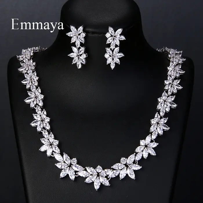 Emmaya-Ensemble de bijoux de luxe pour femmes, collier de mariage, boucles d'oreilles, robe de reine