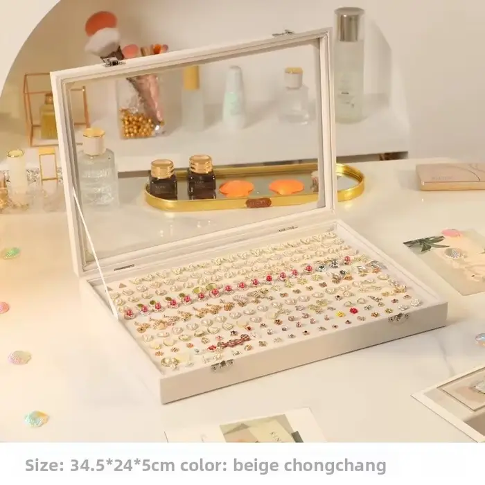 Boîte à bijoux en velours grande capacité avec couvercle, étui de rangement pour boucles d'oreilles,