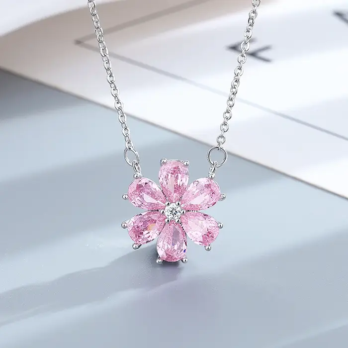 Ensemble de Bijoux en Argent Sterling 925 avec Fleurs Roses et Perles pour Occasions Spéciales Femme