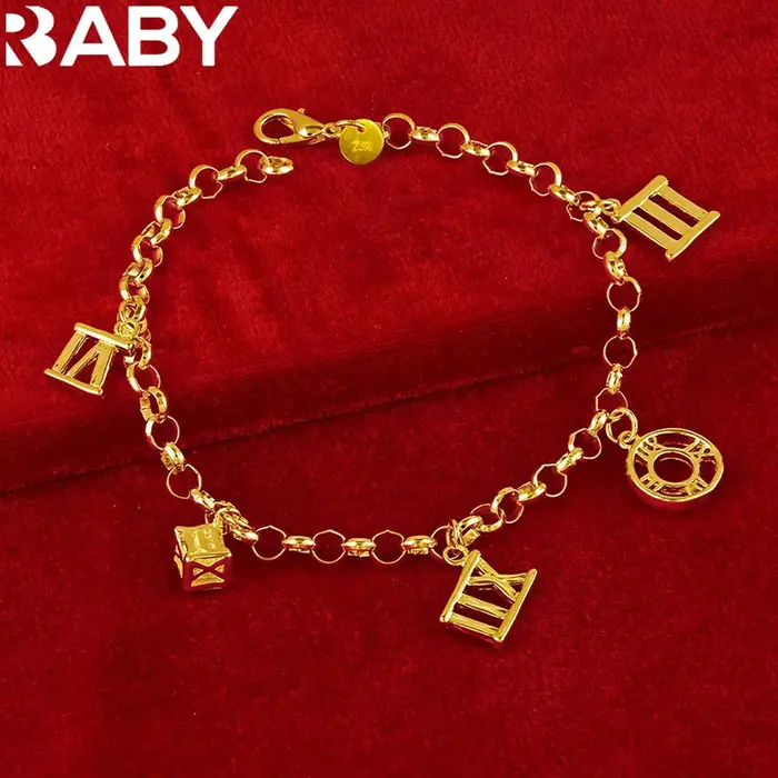 URBABY – Bracelet à breloques en or 18 carats avec chiffres romains pour femmes