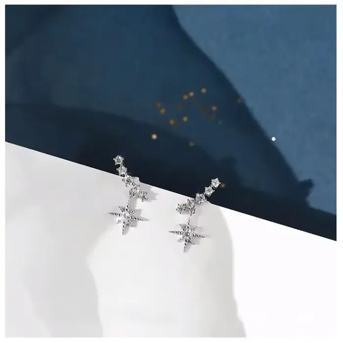 Nouvelle vente chaude à la mode Super brillant Zircon étoile 925 boucles d'oreilles en argent Sterli