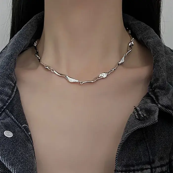 Collier chaîne en Zircon irrégulier Kpop coréen pour femmes, Punk Grunge, ras du cou court géométriq
