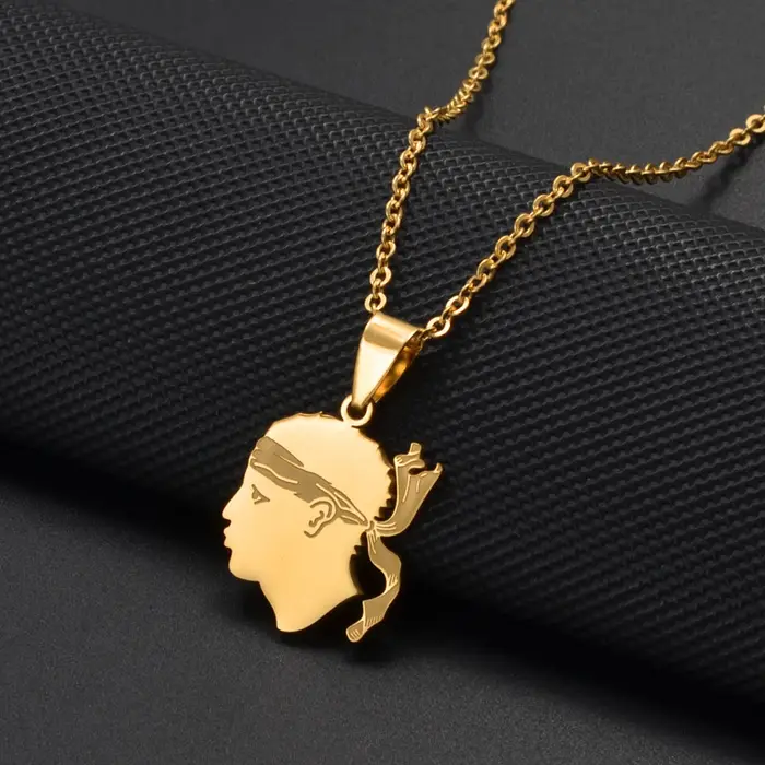 NOUVEAU Collier pendentif drapeau de Corse Bijoux de la Sardaigne pour femmes Acier inoxydable