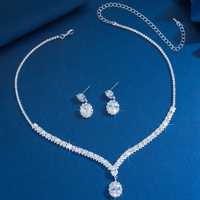Ensemble collier et boucles d'oreilles en zircon - style luxueux, chaîne de cou haut de gamme, acces