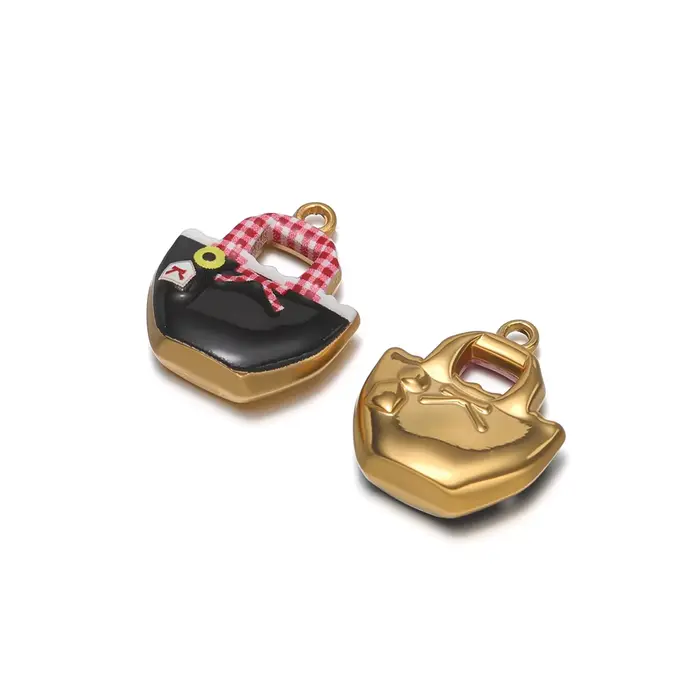 4 Breloques de Sac à Main en Acier Inoxydable Émaillé Coloré, Pendentifs Couleur Or 18 carats pour l