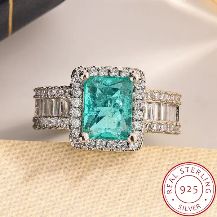 Bague de mariage géométrique moderne - Zirconia taille princesse en argent 925 |   Bande minimaliste