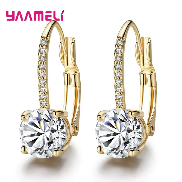 Brillant 925 bijoux en argent Sterling boucles d'oreilles cristal autrichien pavé femmes oreille décoration jaune or couleur Pendientes offre spéciale