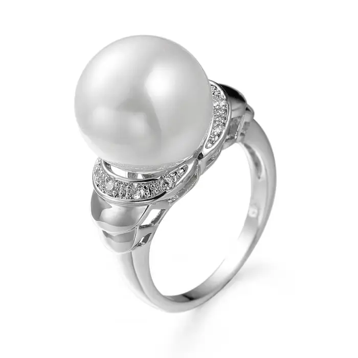 100% véritable Bague de perle blanche Bague élégante pour les femmes mode 925 Bijoux en argent Sterl