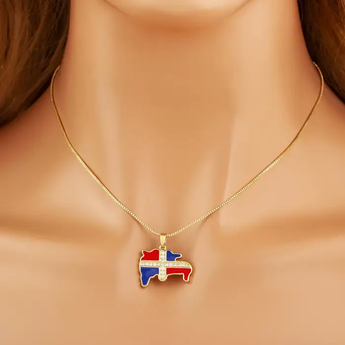Collier en zircone cubique avec pendentif drapeau dominicain pour femmes et hommes style ethnique cadeau occassions spéciales