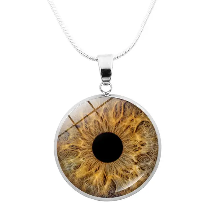 Collier pendentif en verre pour femme, œil d'élève, bleu, verre vert, nébuleuse, pull pour femme, dé