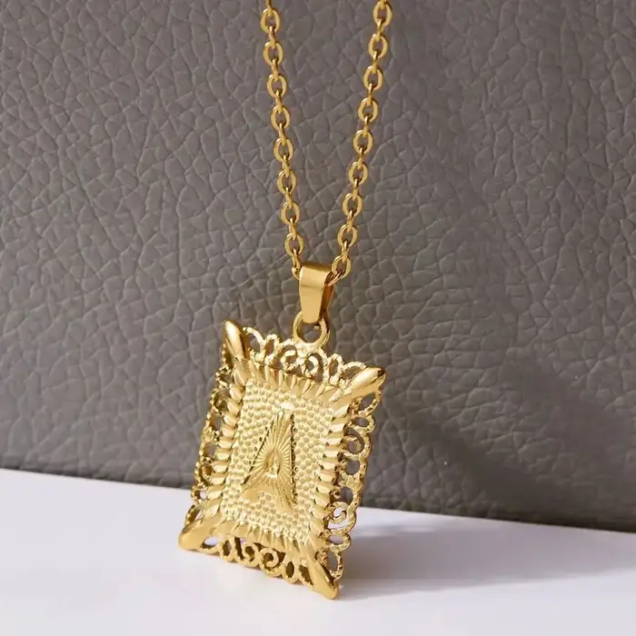 Collier pendentif lettre initiale A-Z pour homme et femme, acier inoxydable, alphabet carré, documen