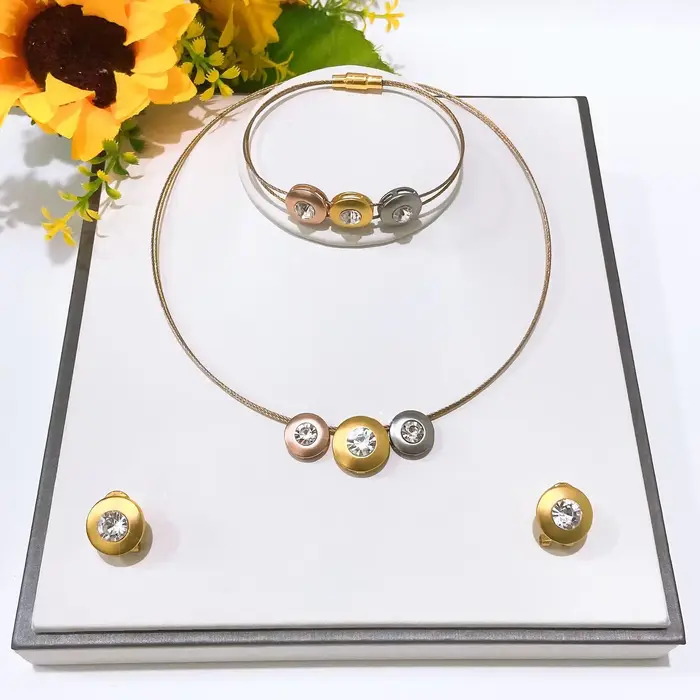 Yulaili Tri couleur cristal ensemble de bijoux collier Bracelet boucles d'oreilles ensemble mode élé