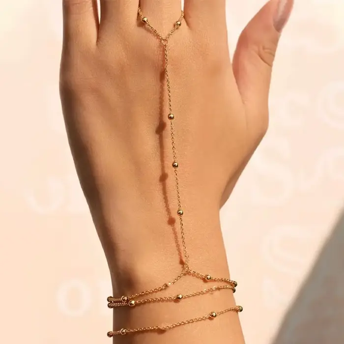 Bracelet chaîne à main délicat, anneau en acier inoxydable, chaînes à maillons faites à la main, harnais de connexion, bijoux à main pour femmes, cadeau tendance
