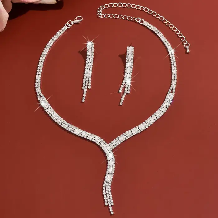 Ensemble de bijoux élégant en forme de Y avec pampilles, collier et boucles d'oreilles pendantes rét