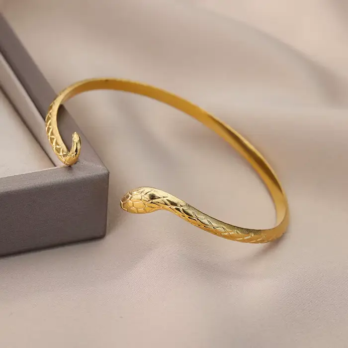Bracelet serpent pour femmes, ouverture en acier inoxydable plaqué or, bijoux esthétiques animaux, pulseras mujer