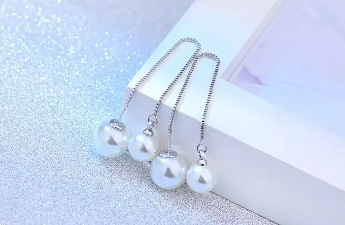 Fashion 925-Sterling-silver Perle Simulée JOEarring Ear Line sulfBoucles d'Oreilles 12cm Pour Femmes conservent S-E87 Munoreille