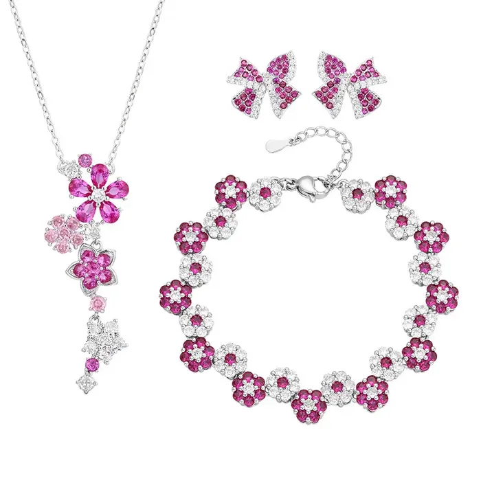 Ensemble de bijoux en zircone rouge pour femmes