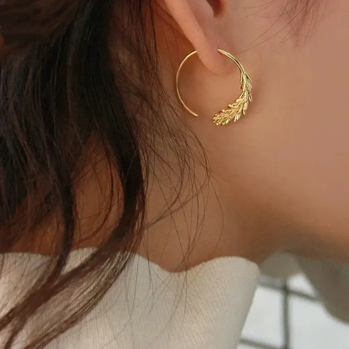 Boucles d'oreilles clous plaquées or motif épi de blé pour femme