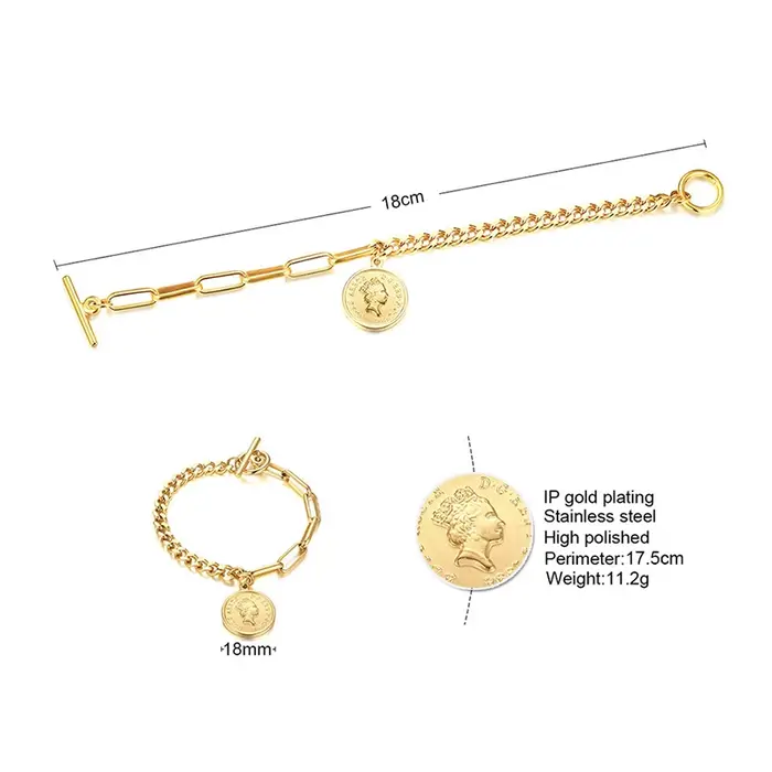 Bracelet à pièces de monnaie de la reine de la reine