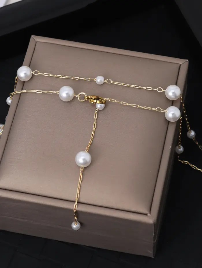 Collier Lariat élégant en forme de Y avec perles
