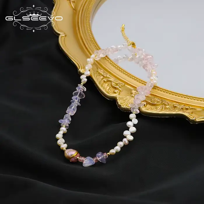 GLSEEVO-Collier Élégant en Perles Blanches pour Femme, Breloque en Clip Naturel, Baroque, Doux, Bijo