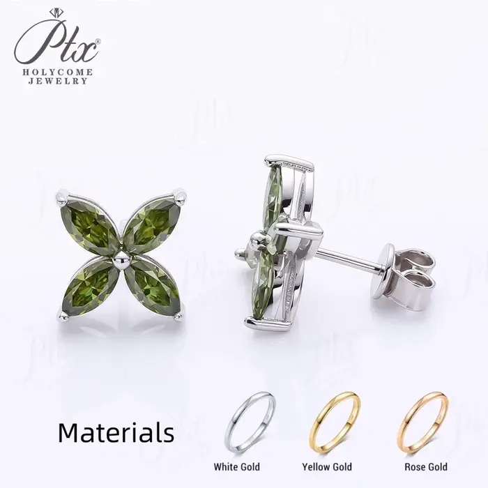 Collier pendentif trèfle à quatre feuilles, boucles d'oreilles à tige, diamant Moissanite taille Mar