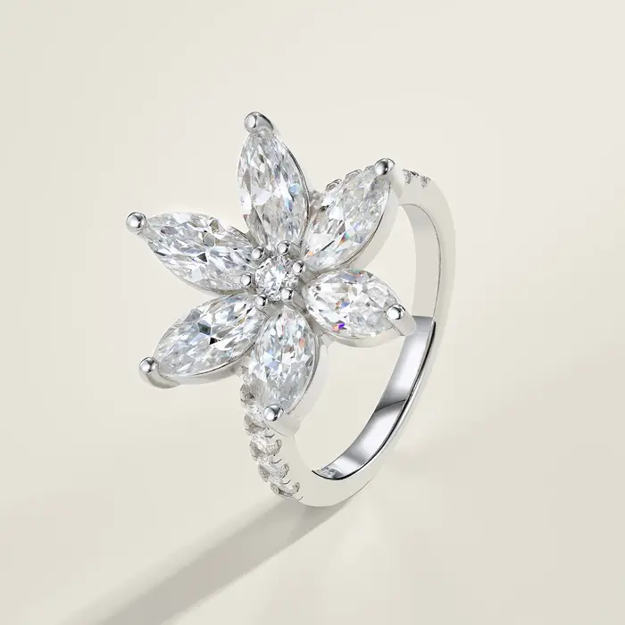 Bague Fleur en Argent 925 avec Moissanite LinkerLove pour Femme