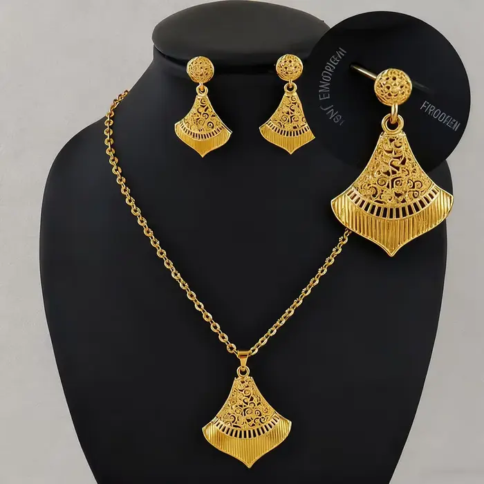 Parure de bijoux en acier inoxydable plaqué or pour femme
