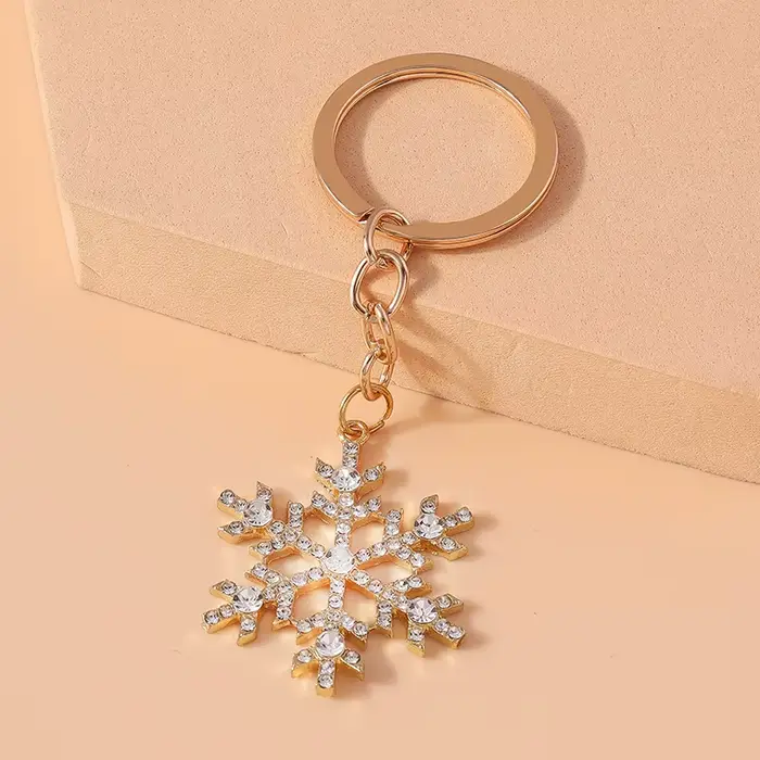 Leslie mignon porte-clés de noël couleur or cristal flocon de neige de noël porte-clés pour les femmes bijoux de fête de noël cadeaux