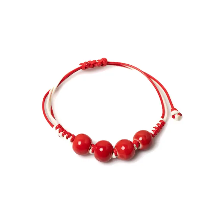 Bracelet perlé en céramique rouge pour hommes et femmes, bijoux ajustables faits à la main, style mi