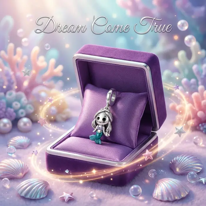 Pendentif Ariel Sirène en argent S925 avec émail bleu