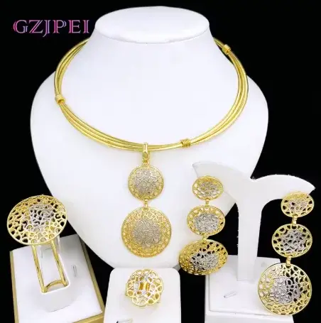 Ensemble de bijoux plaqué or pour femme, tour de cou de qualité, collier pendentif, bague et bracele