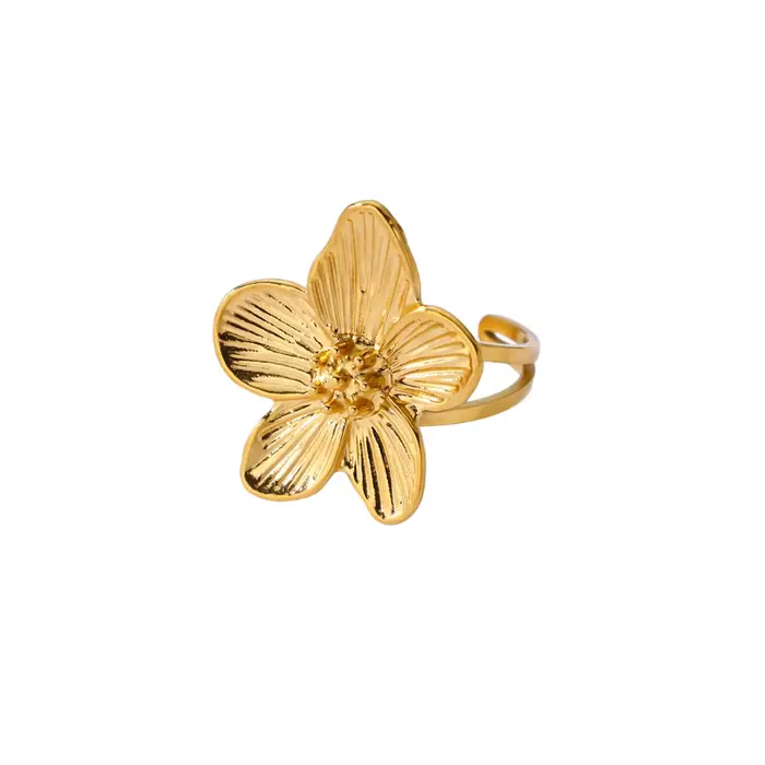 Bagues vintage grandes fleurs pour femmes, plaquées or 18 carats, en acier inoxydable texturé, ajust