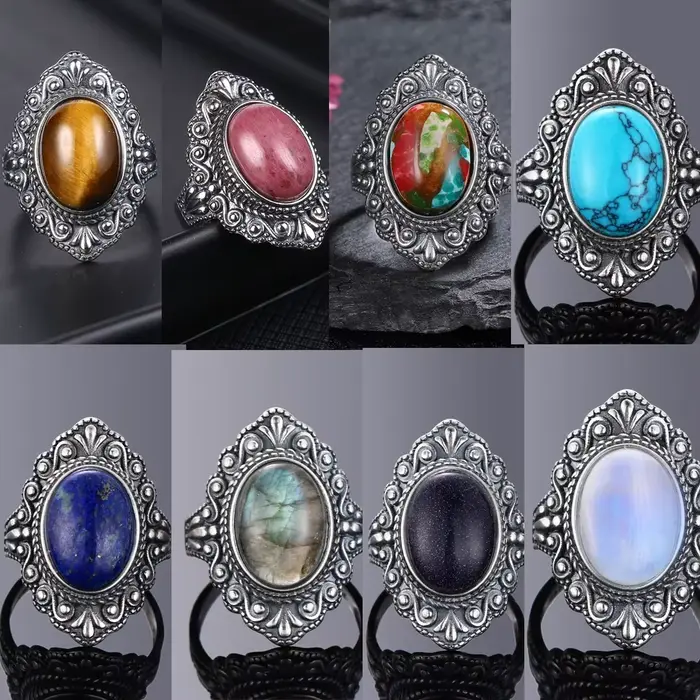 Bague en Labradorite naturelle en argent sterling 925 pour homme et femme, design rétro et unique, idéal pour les occasions spéciales, cadeau de fête