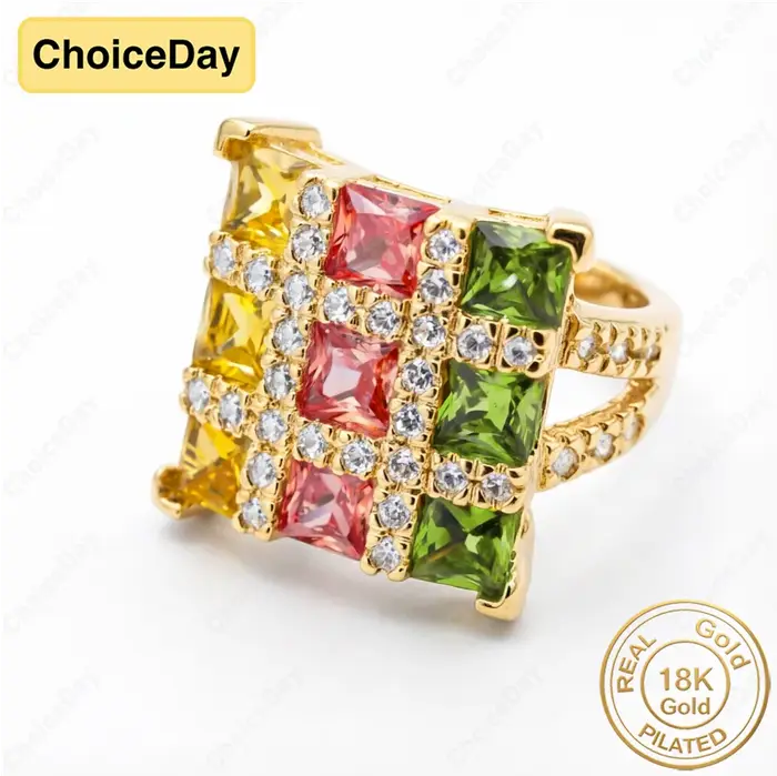 Bague de luxe plaquée or 18 carats avec zircone colorée Nine Palace, bijou de mode pour femme, cadea