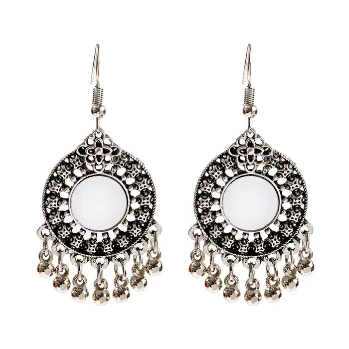 Boucles d'oreilles Vintage thaïlandaises pour femmes, miroir rond, style Boho, egypte, moyen-orient,